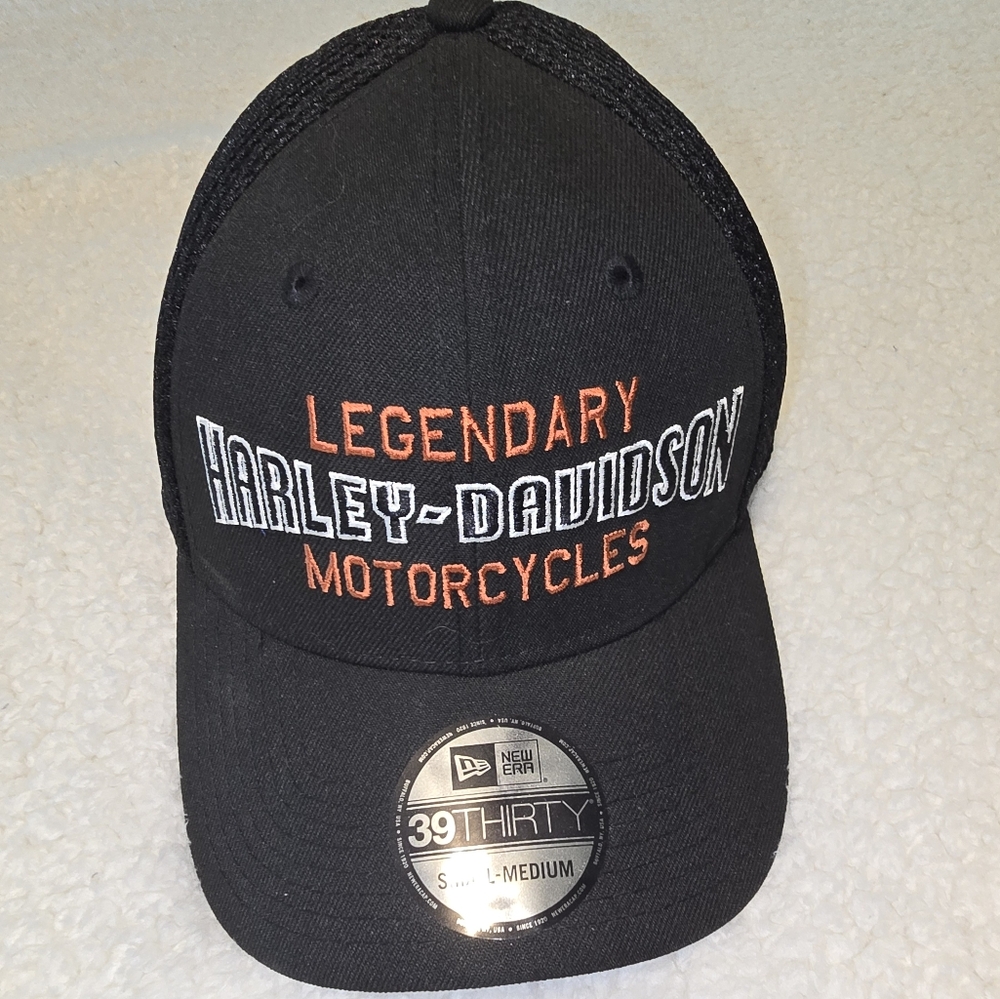 NWT Harley-Davidson Black Cap with Orange and White Embroidery